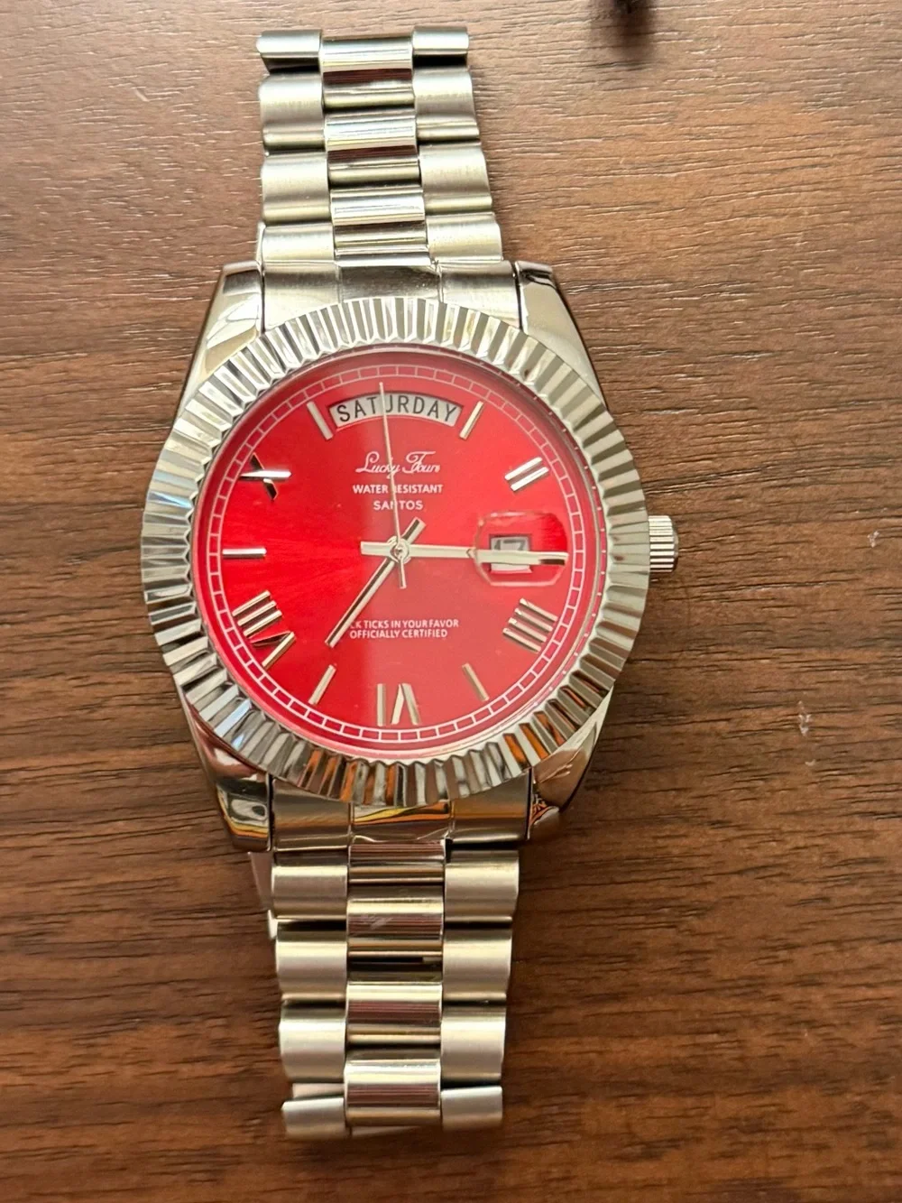 Lucky Fours Santos Silver Watch with Red Dial